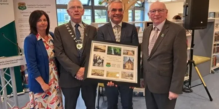 Officials greet Minister Dara Calleary TD on April 24.