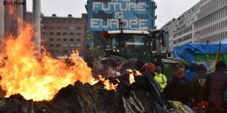tense scenes in brussels as 1,000 tractors block city in farmer protests
